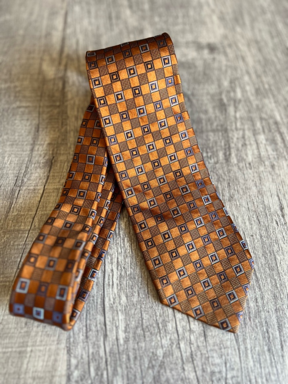 Valentino Orange and Brown Geometric Silk Tie
